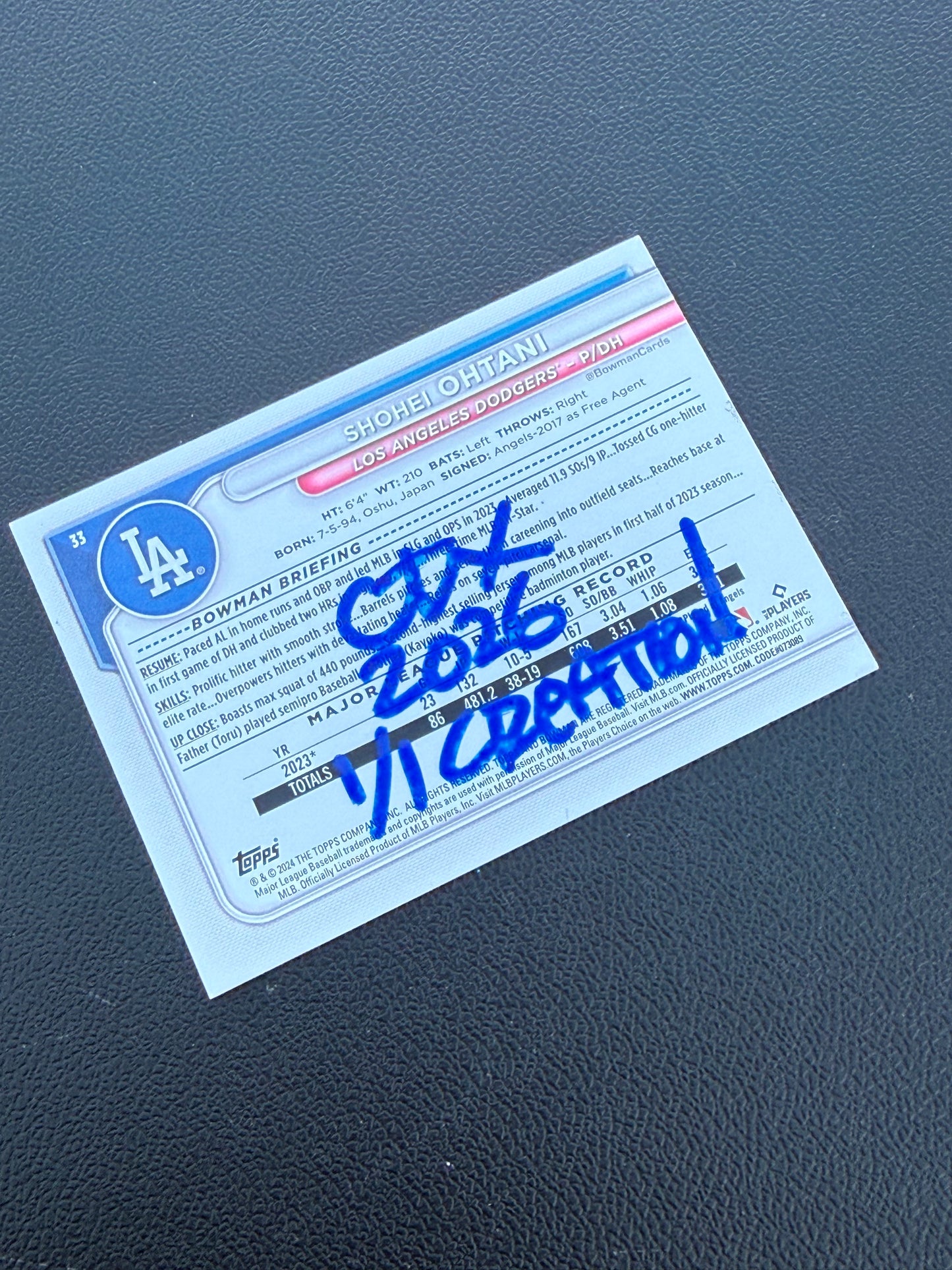 Shohei Ohtani 2.0 Collection 1/1 Art Card Dodgers
