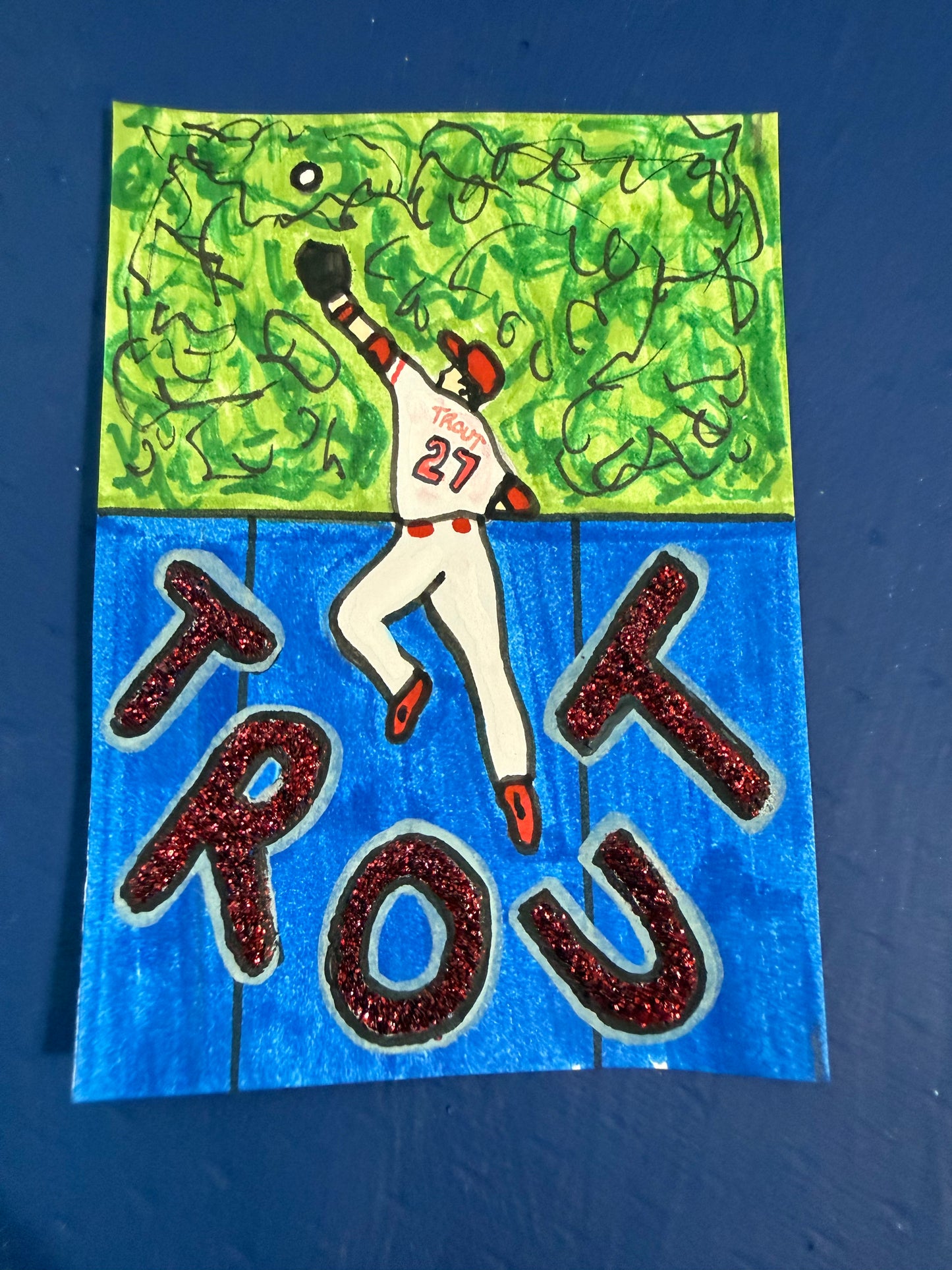 Mike Trout Original 1/1 Hand Drawn Art Card