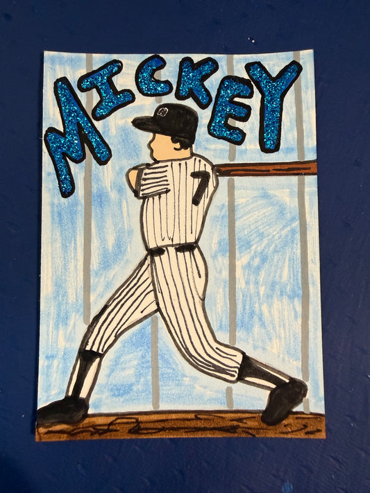 Mickey Mantle Original 1/1 Hand Drawn Art Card